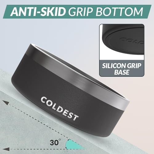 Coldest Dog Bowl - Anti Rust Metal, Non Slip, 3 Layers Insulated Stainless Steel Dog Bowls - Spill Proof & Heavy Duty - Water Bowl for Dogs, Cats & Pets, Dish Washer Safe (64 oz, Stealth Black)