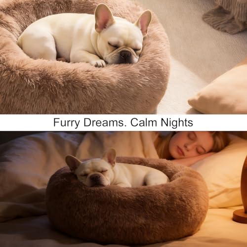 Dog Calming Beds for Small Medium Dogs Donut Round Washable Anxiety Dog Bed
