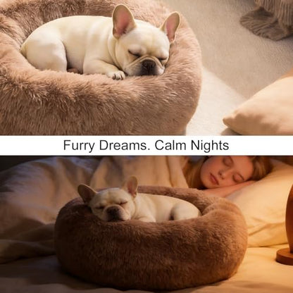Small Dog Calming Beds Donut Washable Round Puppy Cat Bed Anxiety Dog Bed