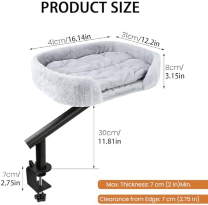 Clamp-On Desk Cat Bed, 16"x12" Cat Spacious Nest, Gray