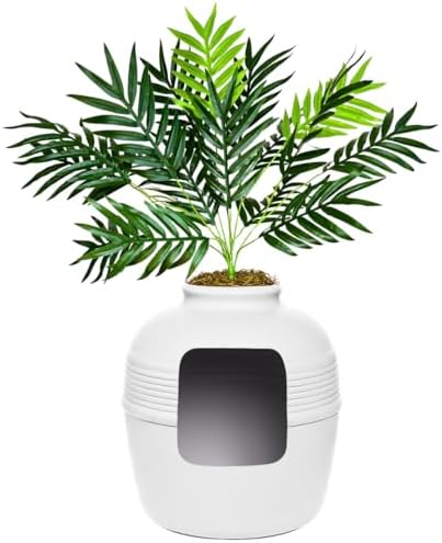 Good Pet Stuff Original Hidden Litter Box Planter, Decorative Cat Litter Enclosure with Carbon Filter, Artificial Palm Plant, Upgraded Design, Easy to Clean, Base Kit, White Birch