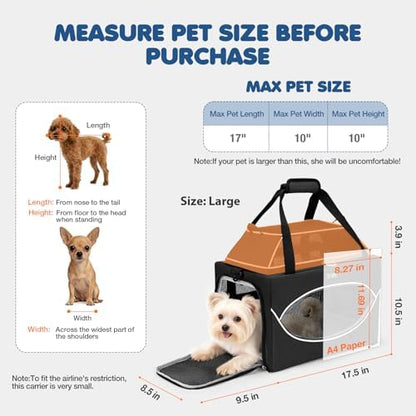 Lekereise Top-Expandable Pet Carrier 18x11x11Inch Delta American United Airline Approved Underseat to 15lbs Stable Car Travel Carriers for Small Dogs Cats with Locking Safety Zippers Anti-Scratch Mesh