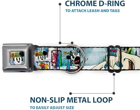 Buckle-Down Seatbelt Buckle Dog Collar - Mickey & Minnie Yodelberg Scenes - 1.5" Wide - Fits 16-23" Neck - Medium