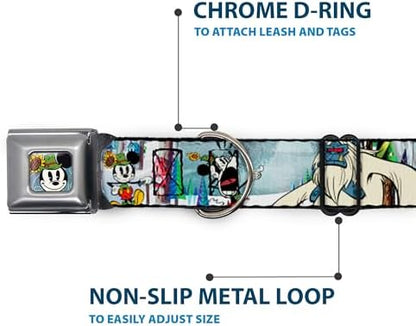 Buckle-Down Seatbelt Buckle Dog Collar - Mickey & Minnie Yodelberg Scenes - 1.5" Wide - Fits 16-23" Neck - Medium