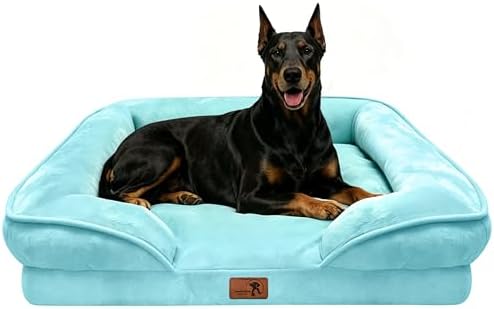 Spotted Play Orthopedic Dog Bed with Sides - Sofa Beds for Extra Large Dogs, Supportive Foam Pet Couch Bed with Washable Removable Cover, Waterproof Lining and Non-Slip Bottom, Ice Blue - XL-Plus
