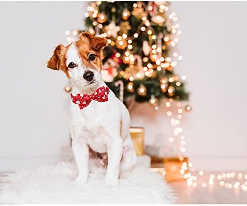 Lionheart glory Christmas Dog Bow Collar Santa Print Bow Dog Collar Girl or Boy Dog Bow tie Collar Pet Gift Adjustable Dog Collar for Large Dog