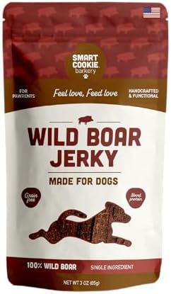 Smart Cookie 100% Wild Boar Jerky Dog Treats - Single Ingredient Hypoallergenic Training Treat Strips for Dogs and Puppies with Sensitive Stomachs - 100% Boar Meat, Grain Free, Made in USA - 3oz