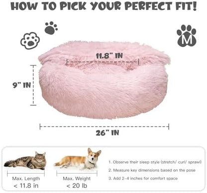Himax 26in Covered Medium Dog Bed with Blanket Attached Calming Burrow Pink