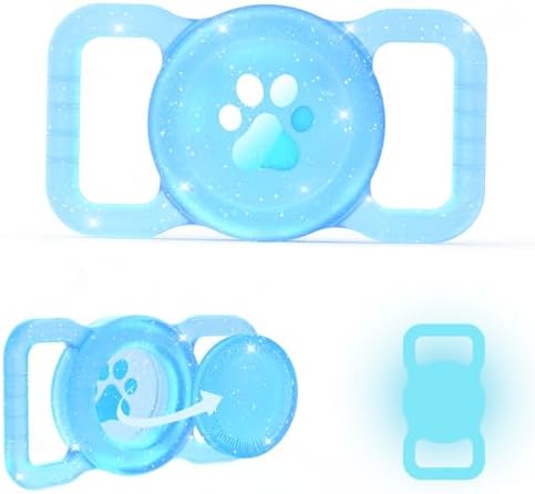 SANKALA Luminous Airtag Dog Collar Holder, Blue Glitter, 1 Pack