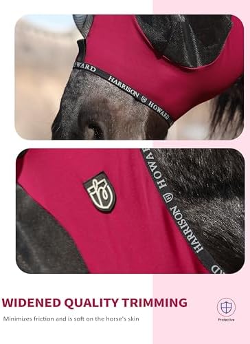 Harrison Howard Horse Fly Mask with Forelock Opening Stretch Breathable and Comfortable for Horses UV -Protection Burgundy M