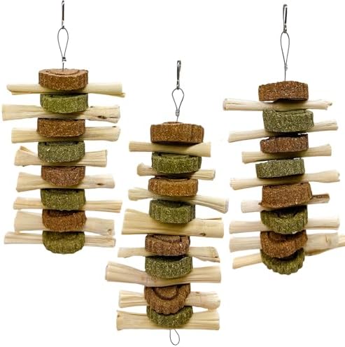 3PCS Bunny Chew Toys Rabbit Treats Timothy Hay Grass Cakes for Guinea Pig