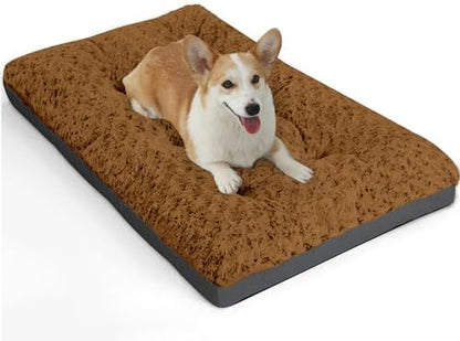 POCBLUE Dog Bed Medium Sized Dog, Washable Plush Pet Bed for Crate, Anti-Slip Pet Mat for Cages, Comfy Crate Pad for Outdoor/Indoor/Car Use, Soft Kennel Pad for Dogs Up to 40 lbs, 29"x19", Brown