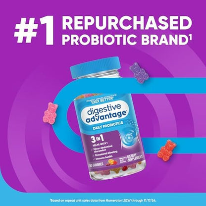 Digestive Advantage Probiotics - Digestive Health,Probiotic &VIT D,Daily Probiotics -Women &Men Occasional Bloating,Minor Abdominal Discomfort &Gut Health, 80 Count Natural Fruit Flavors (Pack of 12)