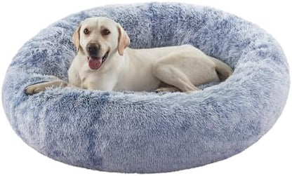 45 in Faux Fur Fluffy Donut Dog Bed for Extra Large Dogs,Dark Blue