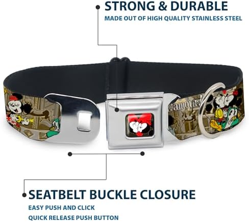 Buckle-Down Seatbelt Buckle Dog Collar - Mickey & Minnie Croissant de Triomphe Scenes - 1.5" Wide - Fits 18-32" Neck - Large