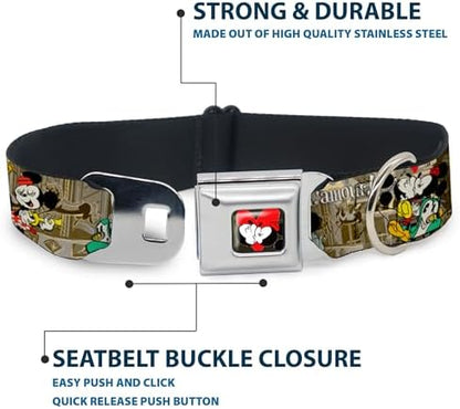 Buckle-Down Seatbelt Buckle Dog Collar - Mickey & Minnie Croissant de Triomphe Scenes - 1.5" Wide - Fits 18-32" Neck - Large