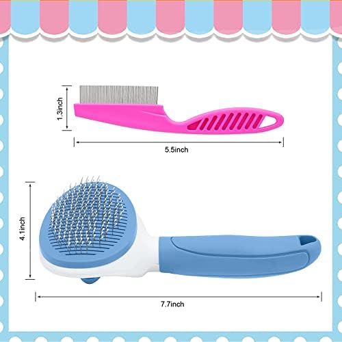 Self Cleaning Slicker Brush, Cat Brushes for Indoor Cats with Metal Comb, Dogs Cats Hair Brushes for Shedding, Pet Kitten Grooming Tool with Release Button for Long or Short Hair by KALAMANDA(Blue)