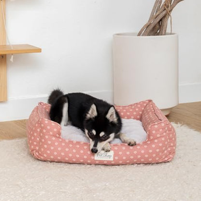 Fringe Studio Ditsy Block Dark Blush 24" W x 21" D x 7" H Small Rectangular Cuddler Pet Bed W/Reversible Cushion, 100% Cotton Canvas Exterior, Machine Washable, PetShop Collection (755SM002)