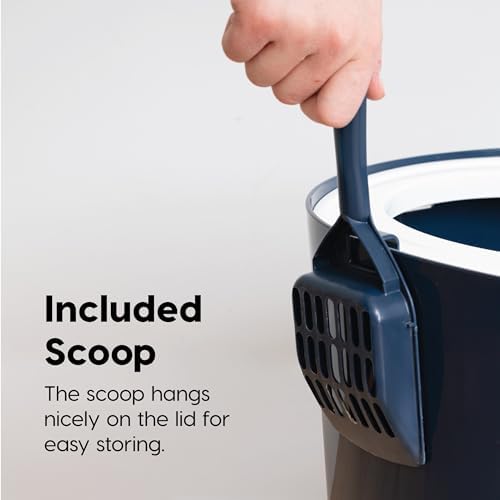 IRIS USA Large Top Entry Cat Litter Box, Hooded Privacy, Navy/White