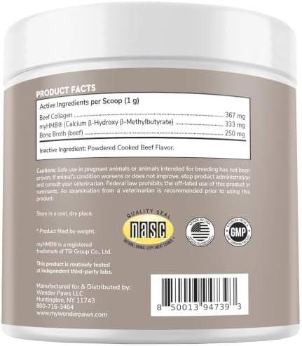 Premium Canine Mobility & Strength Supplement for Dogs – Helps Maintain Healthy Muscle Mass, Recovery & Performance – with Clinically Studied HMB, Bone Broth & Collagen – 3.17 oz