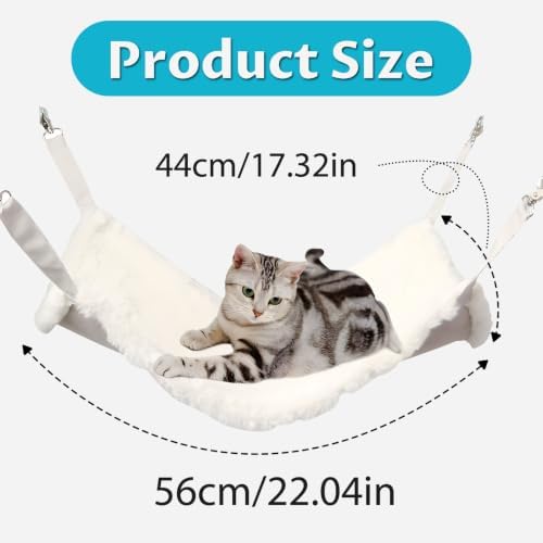Andiker Cat Hammock, Reversible Cat Cage Hammock with Metal Hooks for Cats for Sleeping and Playing, 22 * 17 Inches Double-Sided Hanging Kitten Bed to Hang in Cages or Under Chairs (Large)