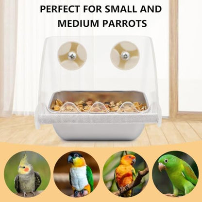 Hypeety Transparent No Mess Bird Feeder for Cage with Anti-Slip Perch