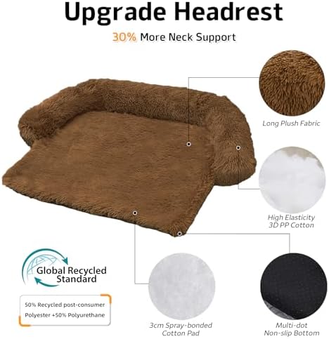 GGIB Calming Dog Bed Fluffy Plush Dog Mat for Furniture Protector with Removable Washable Cover for Large Medium Small Dogs and Cats (Extra Large (53x39.3x6), Brown)
