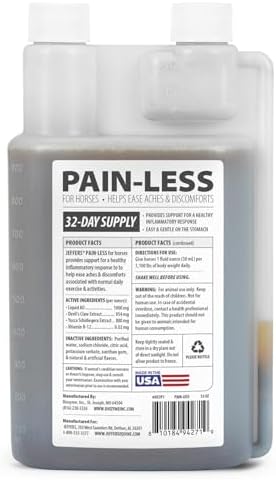 Jeffers Equine Pain Less Liquid Horse Supplement – Joint Muscle Comfort & Mobility Support with Devil’s Claw, Yucca, Vitamin B12, w/Prebiotic for Digestive Nutritional Support for Horses - 32 oz