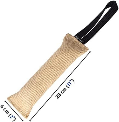 Dingo Gear Tug Toy for Dog Training Agility Tug of War, Jute Dog Bumper with one Handle, Dog Bite Pillow for Aggressive Chewers, 11" S00145