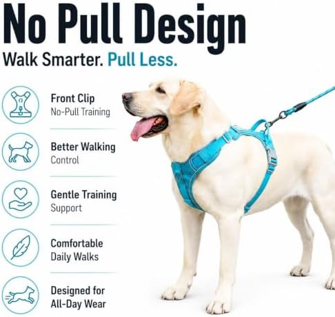 PawWave No Pull Dog Harness with Built-in Hidden AirTag & GPS Tracker Holder, Reflective Adjustable Escape-Proof Vest Harness for Small & Medium Dogs (Blue, S)