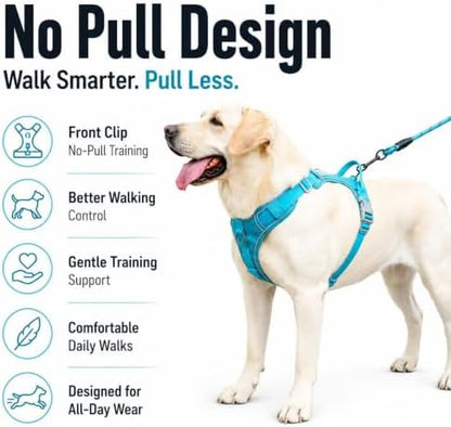 PawWave No Pull Dog Harness with Built-in Hidden AirTag & GPS Tracker Holder, Reflective Adjustable Escape-Proof Vest Harness for Small & Medium Dogs (Blue, L)