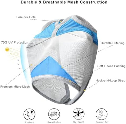 Horse Fly Mask Without Ears, UV Block Breathable Mesh (Blue, XL)