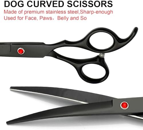 Dog Grooming Scissors Kit, Premium Stainless Steel Dog Shears with Curved Shears, Sharp Durable for Dogs Cats+Black 4 Piece