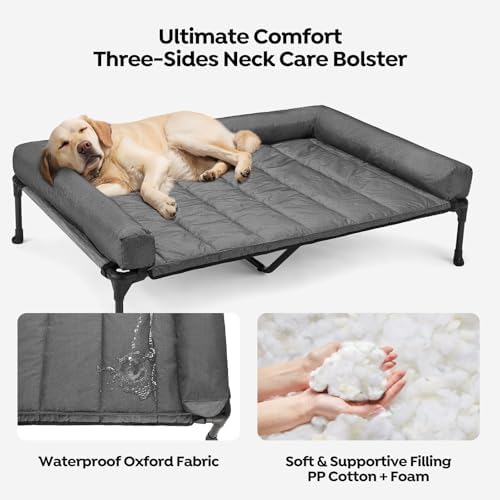 Veehoo Outdoor Elevated Dog Bed with Waterproof Bolster Cushion, Cooling