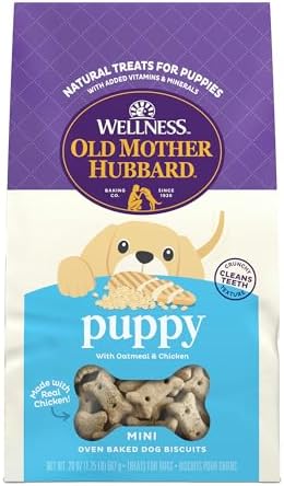 Wellness Old Mother Hubbard Classic Puppy Dog Biscuits, Natural Training Treats, Oatmeal and Chicken Flavor, Mini Size, 20 oz Bag