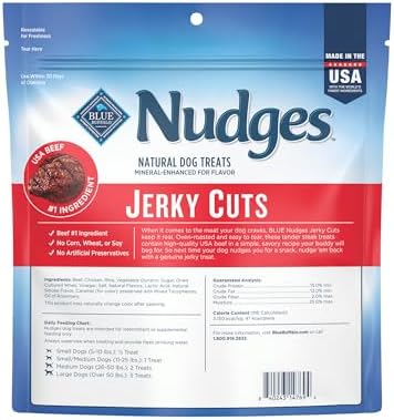 Blue Buffalo Nudges Jerky Cuts Dog Treats, Made in the USA with Natural Ingredients, Steak, 16-oz Bag (Pack of 4)