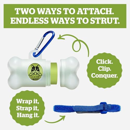 Pogi's Dog Poop Bag Holder & Dispenser, Unscented, Carabiner (15 Bags)