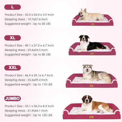 XXL Orthopedic Dog Bed for Large Dogs, Egg-Crate Foam with Bolster