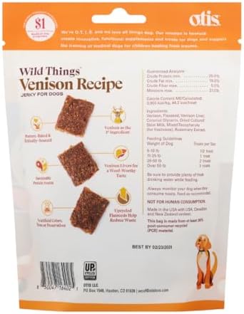 O.T.I.S. Wild Things Venison Recipe Jerky for Dogs – 4 oz – Soft Dog Treats with Venison as 1st Ingredient – GMO-Free – No Hormones or Artificial Additives