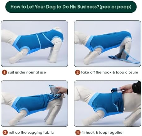 Kuoser Dog Recovery Suit, Female Male Spay Neuter Surgery Suit, Blue, M
