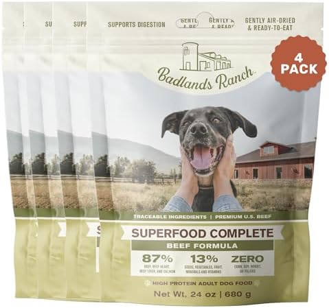 BADLANDS RANCH Air-Dried Beef Dog Food, 87% Real Meat, 24 oz, 4-Pack