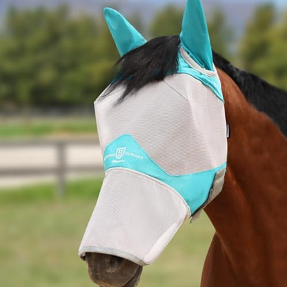 Harrison Howard Full Face Horse Fly Mask UV Protection and Breathable for Equine Use Comfortable Mint-Grey S