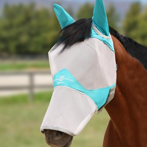 Harrison Howard Full Face Horse Fly Mask UV Protection and Breathable for Equine Use Comfortable Mint-Grey S