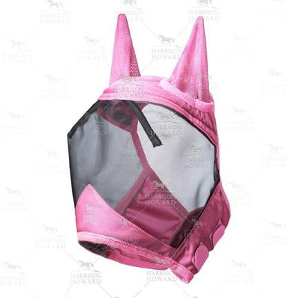 Harrison Howard CareMaster Pro Luminous Horse Fly Mask Large Eye Space Standard with Ears UV Protection for Horse Light Pink XL Extra Full