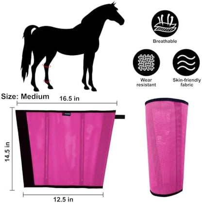 Horse Fly Boots, Breathable Mesh Protection Set of 4, Comfortable Horse Leggings, Breathable Mesh Design, Equine Supplies for Reduce Stomping, Hoof Damage & Leg Fatigue (Rose Red, Medium)