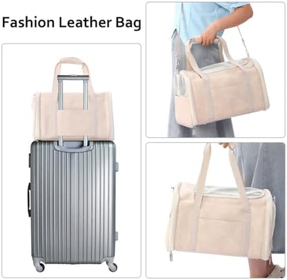 Fashion Dog Carrier Pet Carrier Airline Approved Cat Carrier for Small Dogs Cats Under 15 Lbs, Vegan Leather Collapsible Soft Sided Travel Puppy Carrier