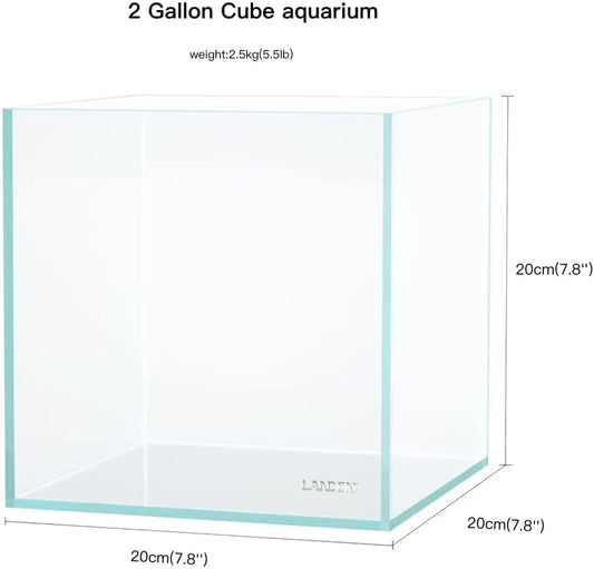 AWXZOM Small Nano Tall Rimless Tank, Glass Fish Tank, Betta Tank (2 Gallon 7.8x7.8x7.8inch/20x20x20cm)