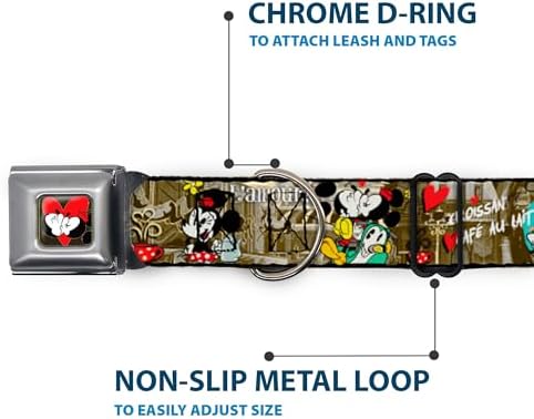 Buckle-Down Seatbelt Buckle Dog Collar - Mickey & Minnie Croissant de Triomphe Scenes - 1.5" Wide - Fits 16-23" Neck - Medium