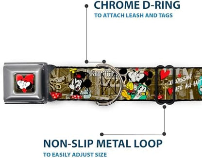 Buckle-Down Seatbelt Buckle Dog Collar - Mickey & Minnie Croissant de Triomphe Scenes - 1.5" Wide - Fits 18-32" Neck - Large