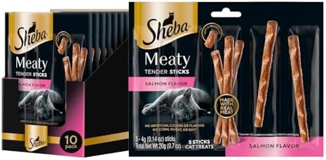 Sheba Meaty Tender Sticks Soft Cat Treats, Salmon Flavor, 5 Count, 10 Pack